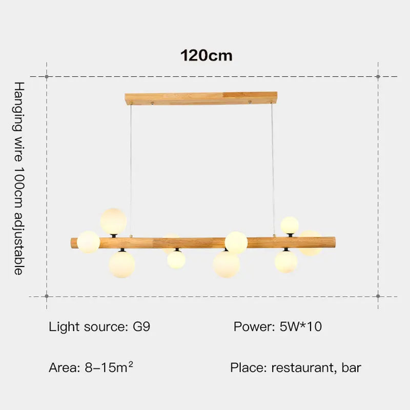 lustre moderne en bois et verre laiteux pour espaces contemporains - vue 6 sur 9