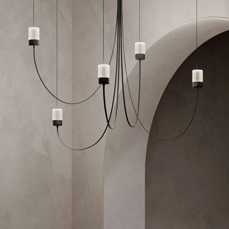 lustre minimaliste design éclairage led abat-jour en verre cristal - vue 4 sur 7