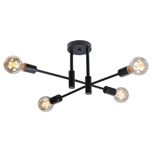 plafonnier rétro en fer forgé LED noir et or E27 lumière salon barre décoration moderne luminaire maison - vue 15 sur 19