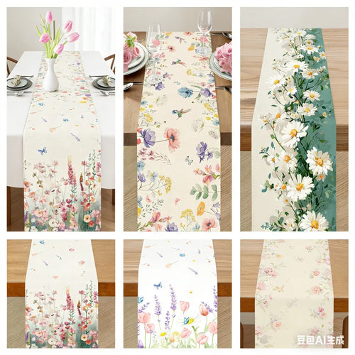 Chemin de table floral aquarelle papillons style printanier - vue 3 sur 7