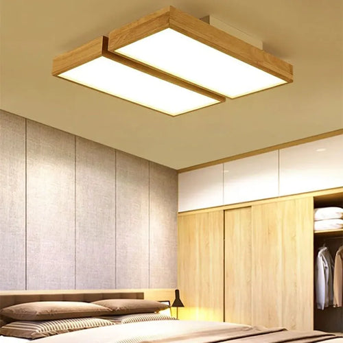 lampe de plafond led minimaliste moderne en bois carrée - vue 3 sur 9