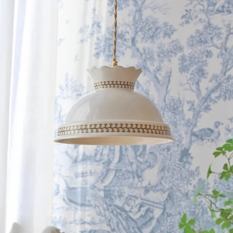 suspension moderne en céramique fleur led style nordique - vue 4 sur 30