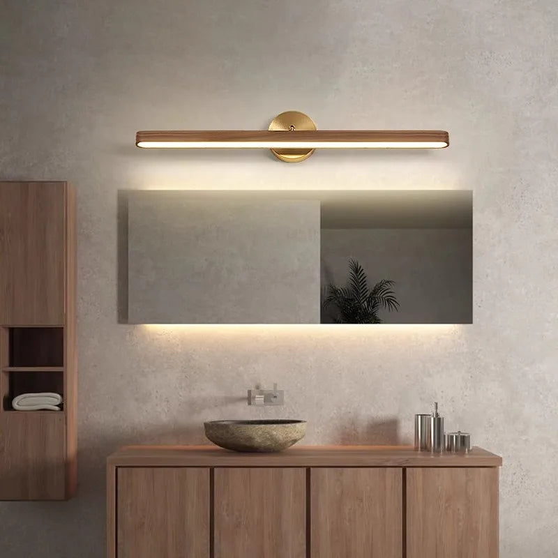 Walnut Wood Makeup mirror light, Vanity light, Wabi-sabi Modern style, Wall sconce lighting for Bathroom, Bedroom, Study - vue 4 sur 7