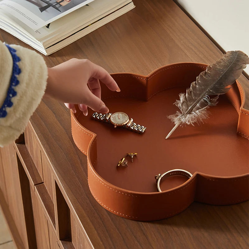 boîte de rangement ronde en cuir haut de gamme pour bijoux et objets décoratifs - vue 5 sur 7
