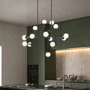 Lustre Design LED Hôtel Hall Foyer Salle à manger Or Métal Éclairage 15 Verre Blanc G9 Ampoule Art Déco