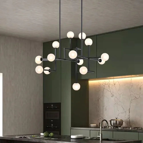 Lustre Design LED Hôtel Hall Foyer Salle à manger Or Métal Éclairage 15 Verre Blanc G9 Ampoule Art Déco