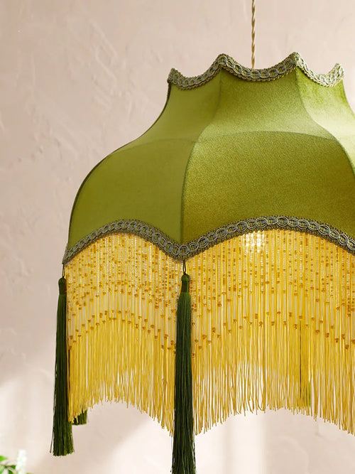 lustre led français vintage velours or glands - vue 6 sur 6
