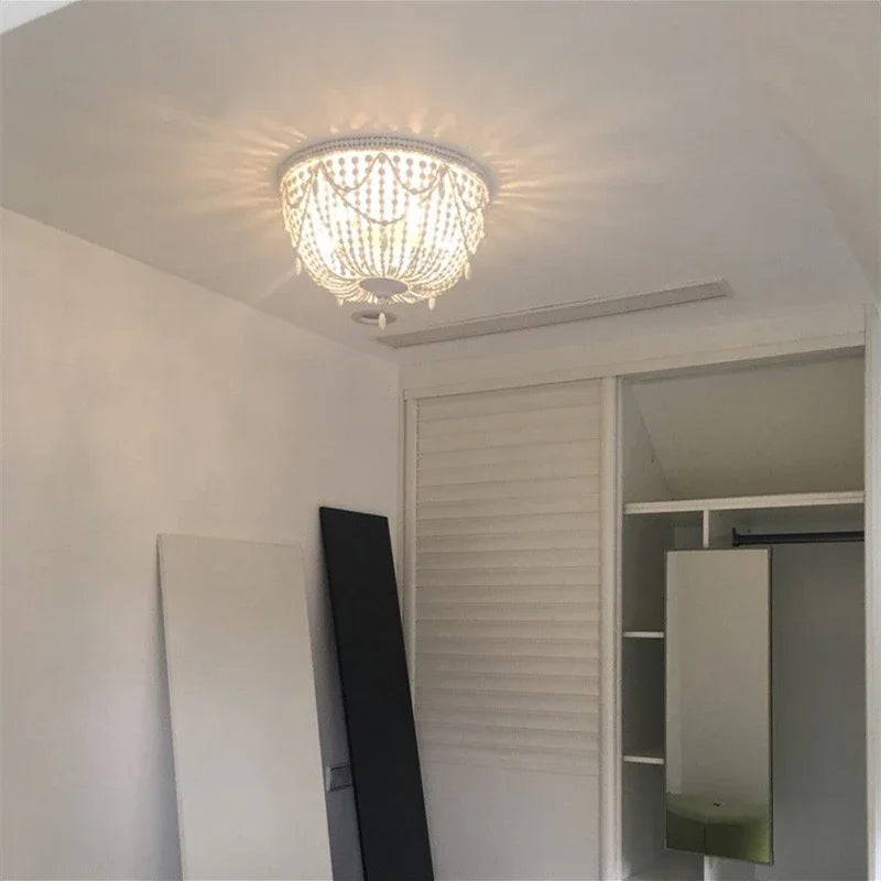 French Style Retro Pendant Lights For Living Room  Bedroom Children'S Room Princess White Wood Bead Decorative Indoor Lighting - vue 2 sur 9