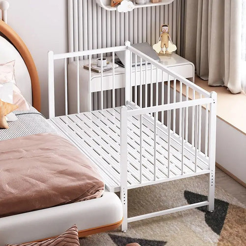 Iron art children's splicing bed with seamless connection, adjustable height, no guardrail, baby fall prevention, widened single - vue 3 sur 9