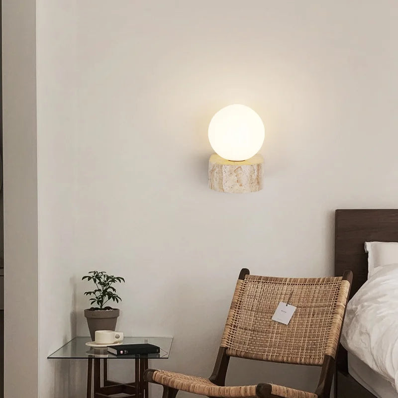 applique murale vintage en pierre naturelle avec abat-jour en verre et led