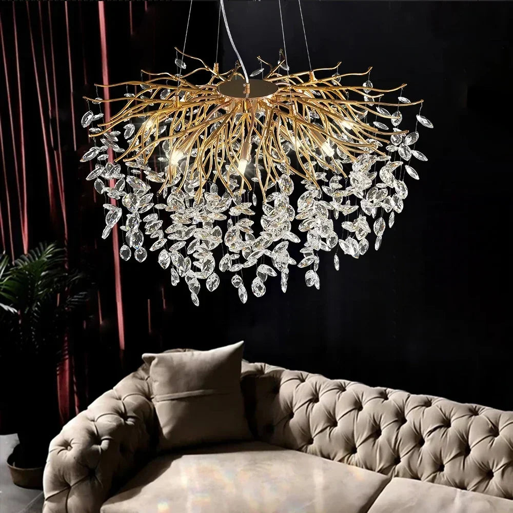 lustre en cristal doré design nordique à led décoratif - vue 6 sur 11