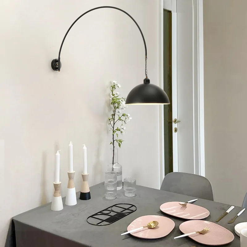 Long Pole Wall Lamps Industrial Vintage Living Room Wall Light Long Swing Arm Restaurant Dining Table Wall Mount Lights Black - vue 3 sur 14