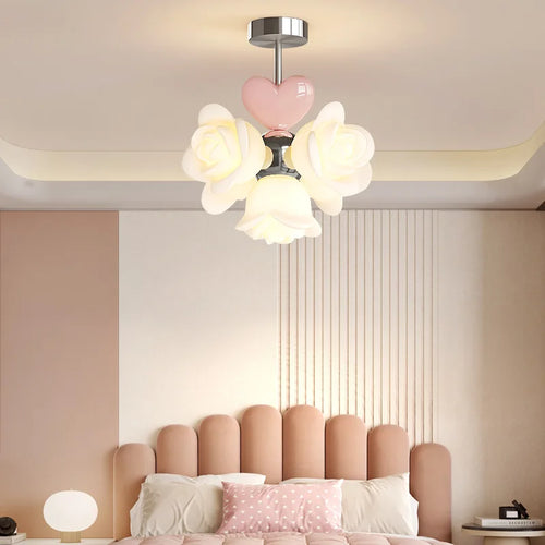 lustre à fleurs roses led pour chambre enfant décor romantique et chaleureux - vue 4 sur 7