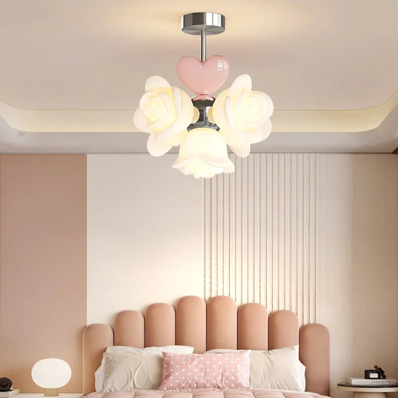 lustre à fleurs roses led pour chambre enfant décor romantique et chaleureux - vue 3 sur 7