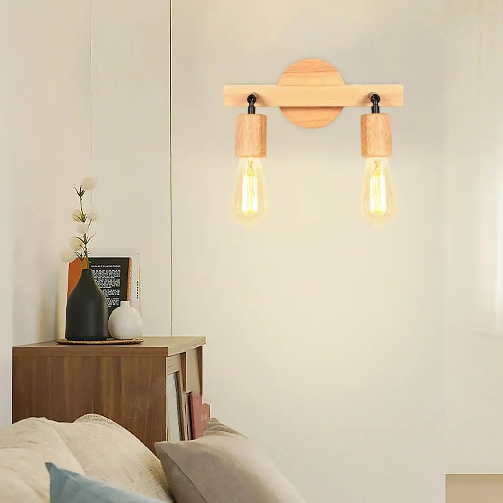 applique murale double tête en bois style nordique moderne - vue 4 sur 9