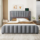 160x200cm, bed with slatted frame (without mattress), bed with four drawers, Adjustable headboard, Linen, Minimalist, Grey
