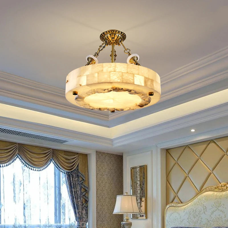 plafonnier luxueux en marbre naturel suspendu grand luminaire - vue 4 sur 9