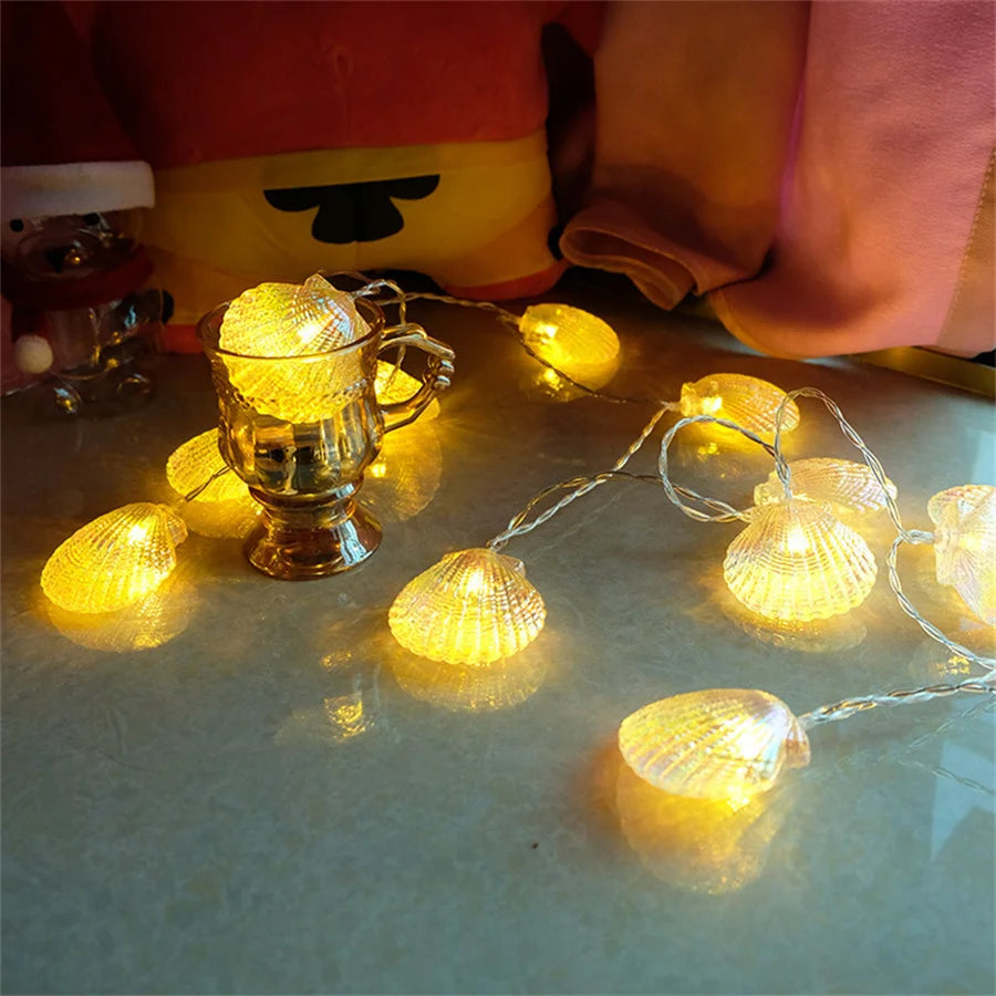 guirlande lumineuse coquillages pour décor océan fête mariage - vue 6 sur 7