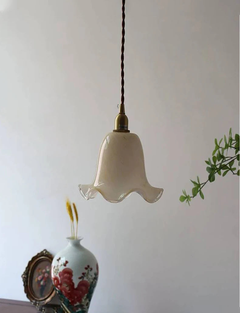 suspension à led rétro fleurs en laiton et verre créatif minimaliste - vue 5 sur 6