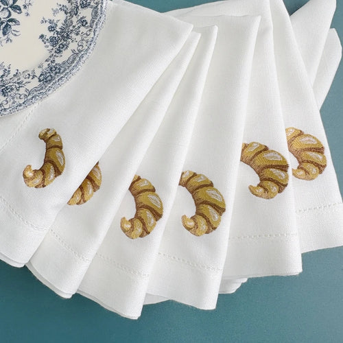 Serviette de table lin brodé motif croissant personnalisable