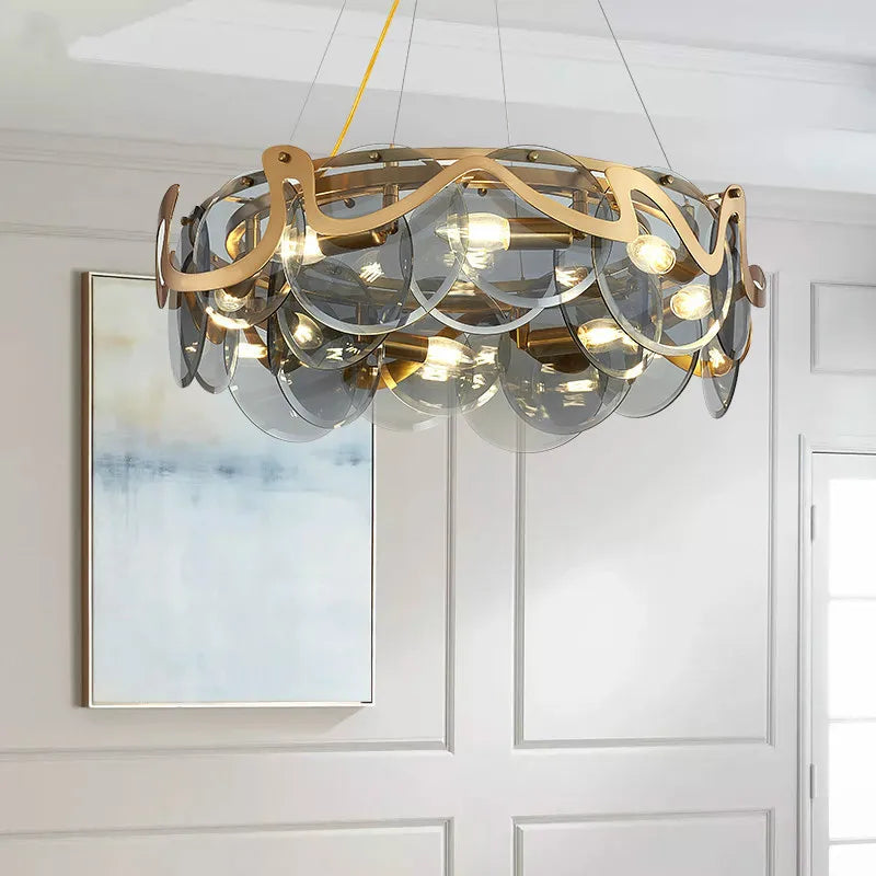 lustre moderne en verre doré pour décoration élégante - vue 4 sur 12