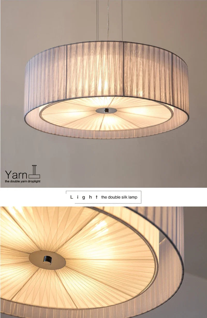 lustre nordique moderne en fer avec abat-jour tissu décoratif