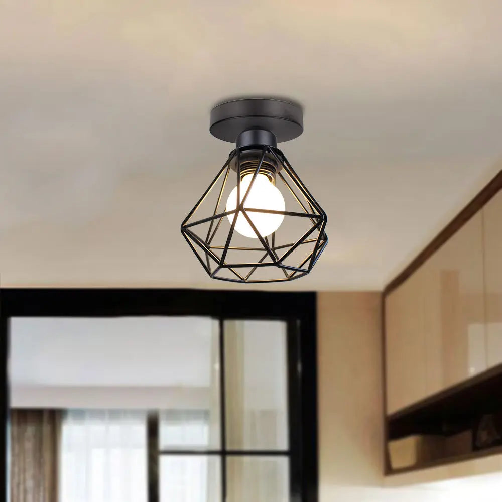 plafonnier vintage moderne en fer noir abajur lampara - vue 4 sur 10