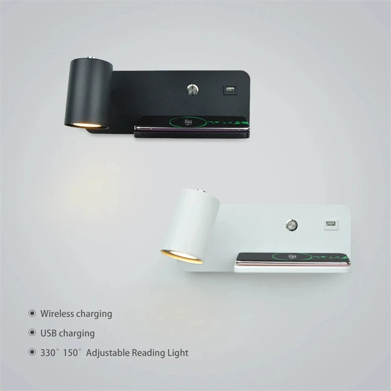 applique murale led moderne avec usb et chargement sans fil - vue 3 sur 10