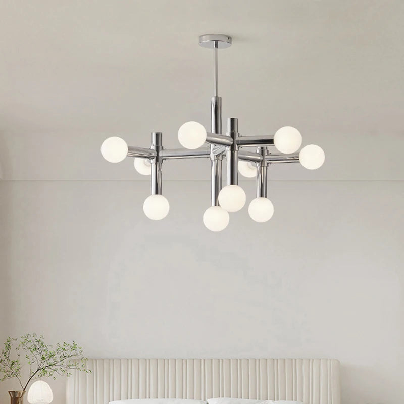lustre en métal chromé style 	 avec luminaires à main - vue 4 sur 7