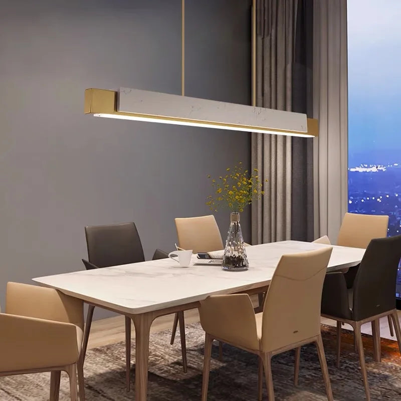 Lustre design style marbre moderne de luxe minimaliste longue bande - vue 6 sur 8