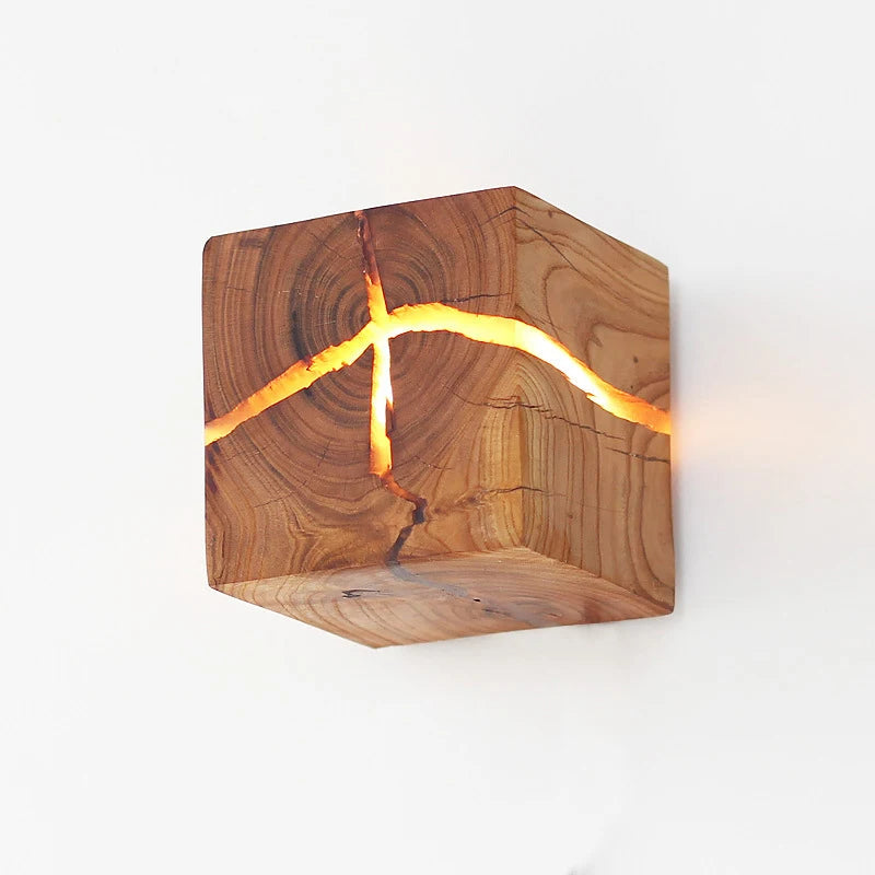 Applique murale en bois massif et résine fait main led