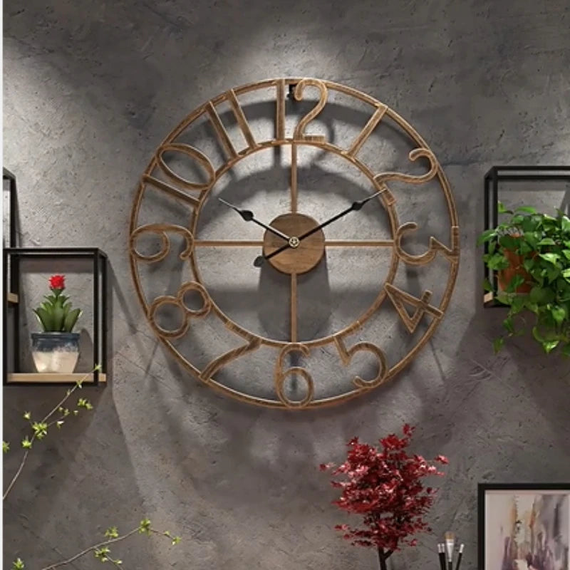 horloge murale silencieuse en fer forgé design nordique créatif décoratif - vue 4 sur 9
