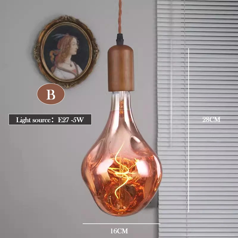 lustre en verre d'art rétro en bois massif créatif pour décoration intérieure - vue 8 sur 25