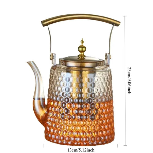 Théière japonaise verre borosilicate rétro poignée cuivre