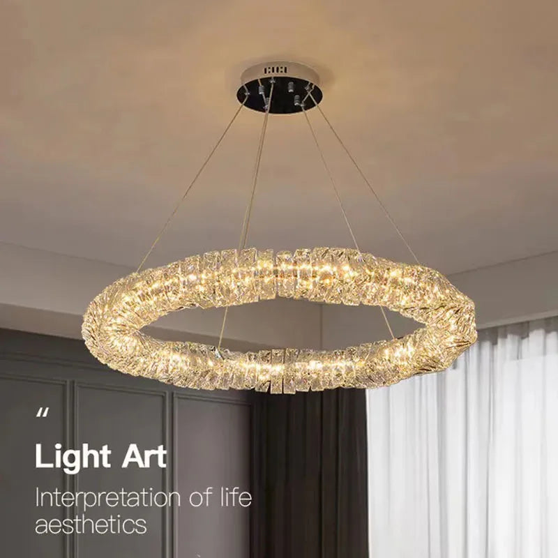 lustre Or Dimmable anneau lumière intérieur maison chambre salle à manger salon plafond moderne luxe cristal LED - vue 5 sur 26