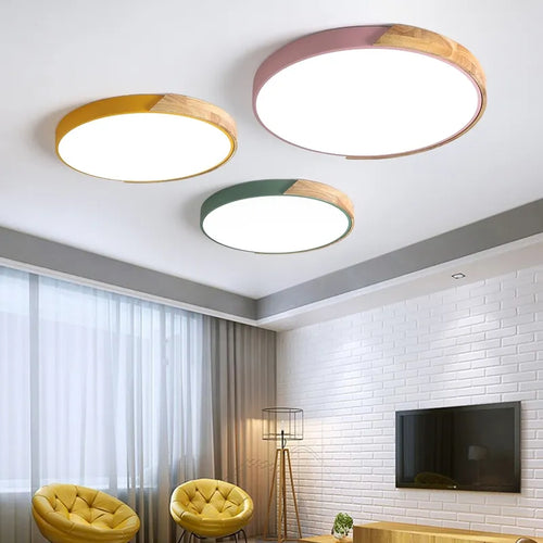 Plafonnier LED rond en bois