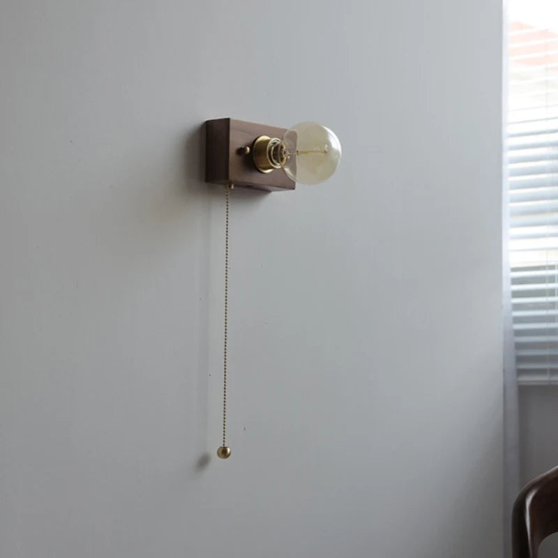 applique murale rétro en bois massif avec câble interrupteur - vue 4 sur 10