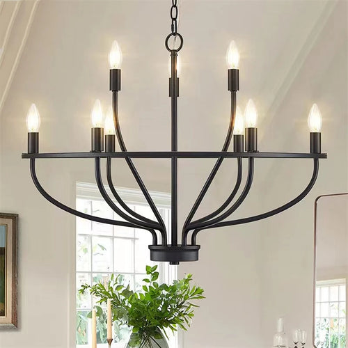 lustre industriel rétro en fer avec branches circulaires