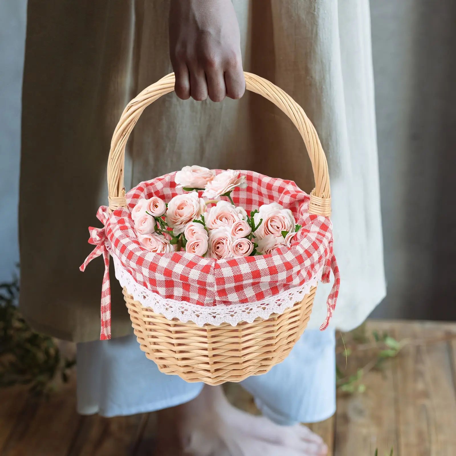 panier zerodeko petit chaperon rouge tissé à la main pour pique-nique rangement - vue 3 sur 9