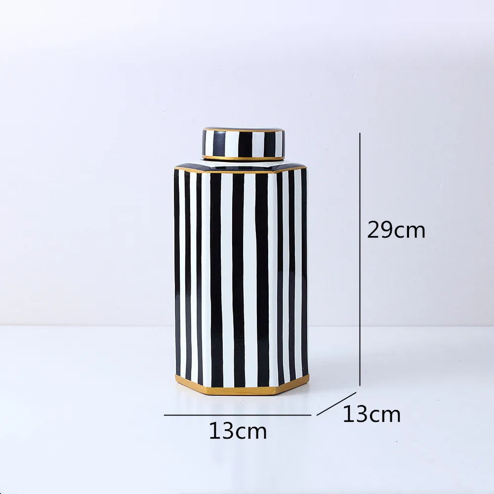 pot en céramique rayé avec couvercle pour rangement décoratif - vue 8 sur 8