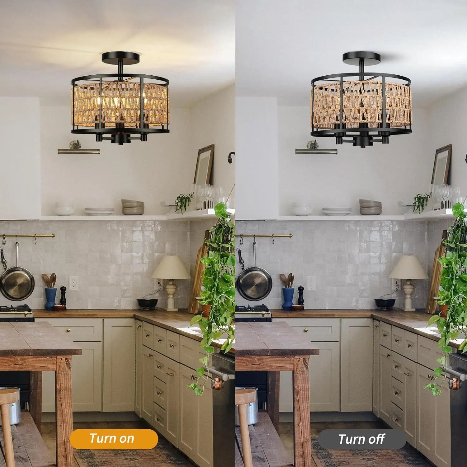 Plafonnier à trois lampes pour chambre à coucher salon plafonnier E12 lampes de plafond en corde de papier AC 110V luminaires décoratifs - vue 4 sur 6