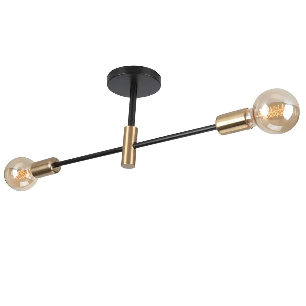 plafonnier rétro en fer forgé LED noir et or E27 lumière salon barre décoration moderne luminaire maison - vue 11 sur 19