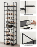 SONGMICS Shoe Rack, 10 Tiers, Narrow Shoe Rack, 28 x 45 x 173 cm, Metal Frame, Non-Woven Fabric Shelves, Hallway, Bedroom