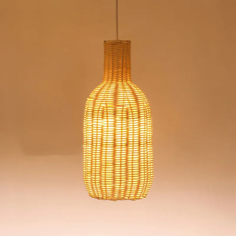 suspension vintage en rotin style chinois fait main pour café et restaurant