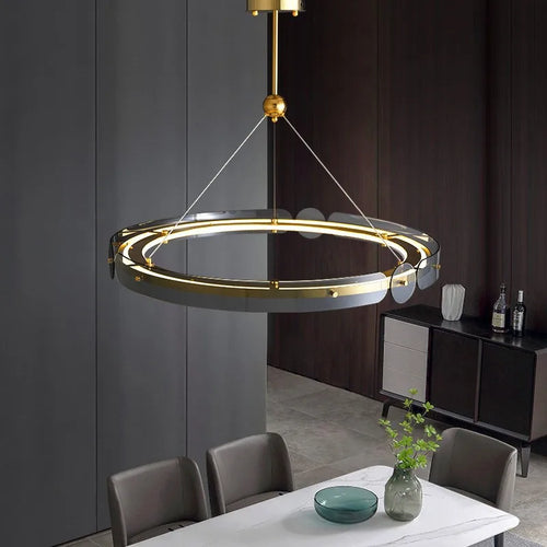 SANDYHA minimalist Nordic circular glass crystal chandelier for dining and living room - vue 3 sur 10