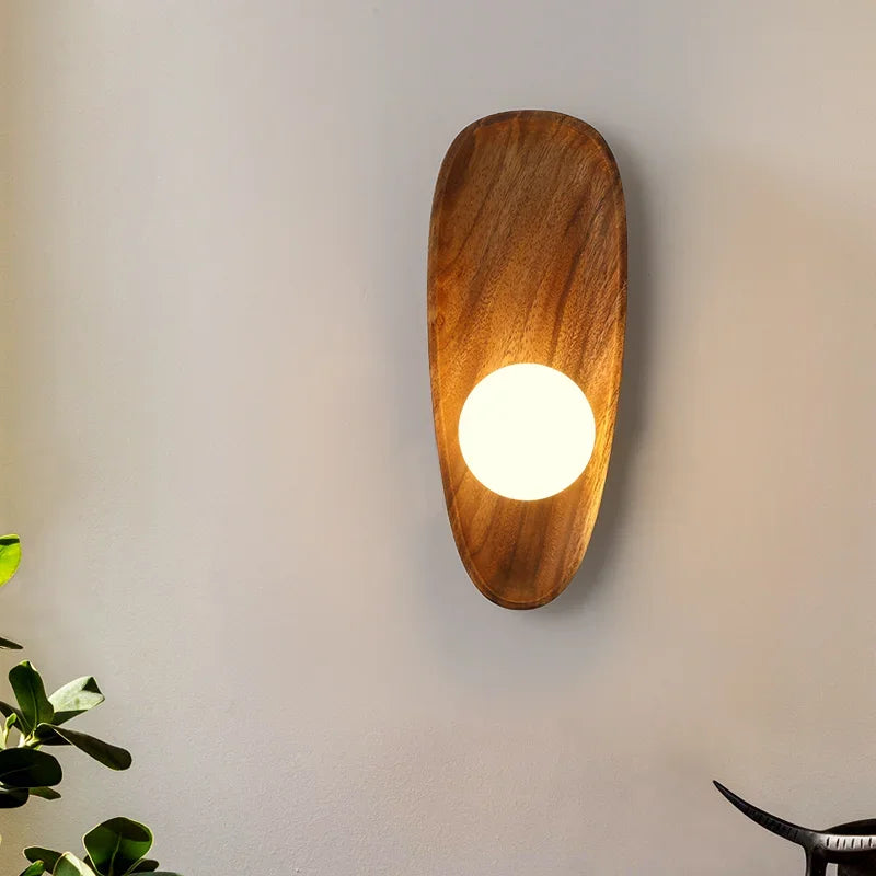 applique murale en bois naturel avec abat-jour en verre vintage - vue 6 sur 8