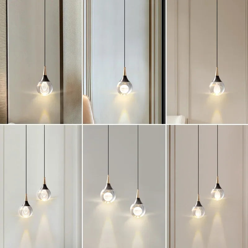 Lamp Globe Crystal Pendant Light 1-Light Mini Pendant Lighting For Kitchen,Teardrop Crystal Pendant Lamp For Bedroom Dining Roo - vue 7 sur 12