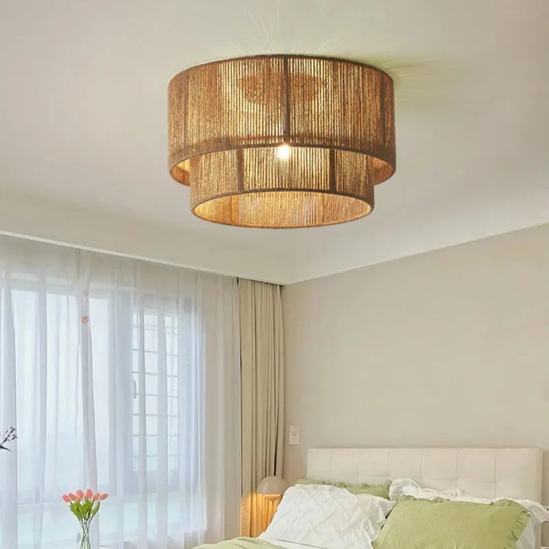 lustre rétro en rotin tissé pour décoration campagnarde chaleureuse - vue 6 sur 14