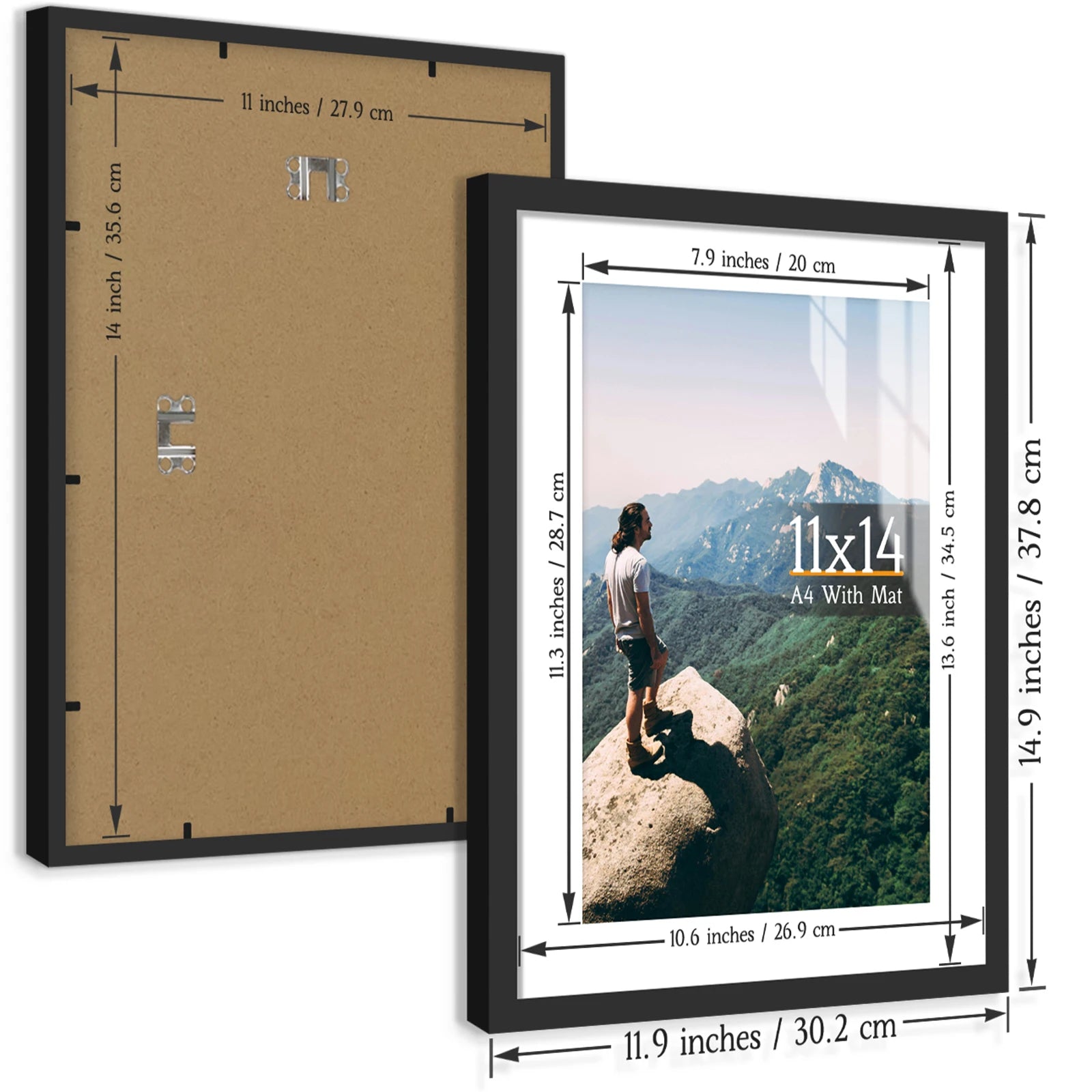 3pcs 11x14 Picture Frames Boxed Set, Display Pictures A4-Size With Mat or 11x14 Without Mat, Black/White/Burlywood Photo Frames