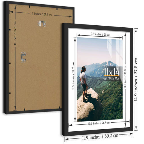 3pcs 11x14 Picture Frames Boxed Set, Display Pictures A4-Size With Mat or 11x14 Without Mat, Black/White/Burlywood Photo Frames - vue 3 sur 9